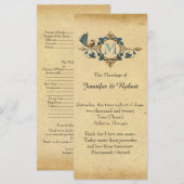 Vintage-Pfauen-Monogramm-Hochzeitsprogramm Programm (Vorne/Hinten)