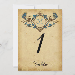 Vintage-Pfauen-Monogramm-Hochzeitstischnummer Einladung