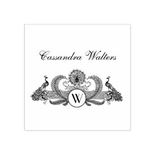 Vintage Pfauen Monogramm Name Anfangsbuchstaben  Gummistempel