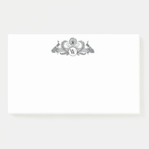 Vintage Pfauen Monogramm Post-it Klebezettel
