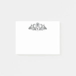 Vintage Pfauen Monogramm Post-it Klebezettel