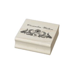 Vintage Pfauen Name Monogramm  Gummistempel