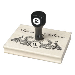 Vintage Pfauen, Paar Namen Anfangsmonogramm Gummistempel