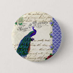 Vintage-Pfauen-Song-Collage Button