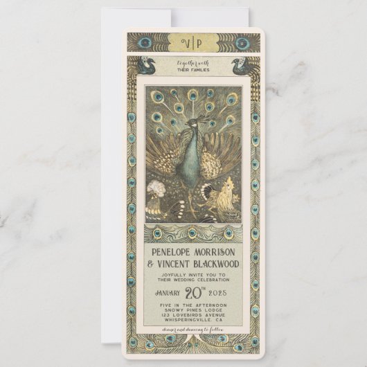Vintage Pfauenfarm - Hochzeit Einladung (Vorderseite)