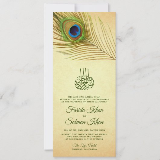Vintage Pfauenfeather-Islamische Hochzeit Einladung (Vorderseite)