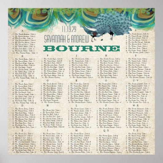 Vintage PfauenFedern Hochzeitskarte Poster (Vorne)