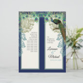 Vintage Pfauenfedern Navy Blaues Hochzeitsprogramm (Stehend Vorderseite)