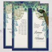 Vintage Pfauenfedern Navy Blaues Hochzeitsprogramm (Vorne/Hinten)