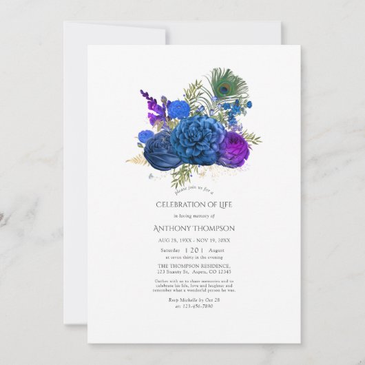 Vintage Pfauenfloralfeier Einladung (Vorderseite)