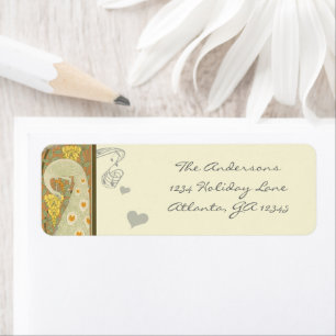 Vintage Pfauengelbe Koralle und graue Lablels