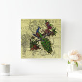 Vintage Pfauenhalterung Quadratische Wanduhr (Zuhause)