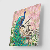 Vintage Pfauenhalterung Quadratische Wanduhr (Winkel)