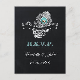 Vintage Pfauenhochzeit Chalkboard rsvp Einladungspostkarte