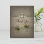 Vintage Pfauenhochzeit Danke Karte (Stehend Vorderseite)