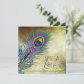 Vintage Pfauenhochzeit Einladung (Stehend Vorderseite)