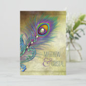Vintage Pfauenhochzeit Einladung (Stehend Vorderseite)