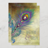 Vintage Pfauenhochzeit Einladung (Vorne/Hinten)