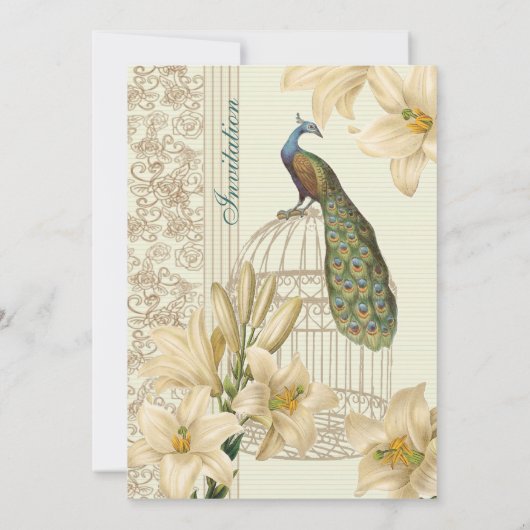 Vintage Pfauenhochzeit Einladung (Rückseite)