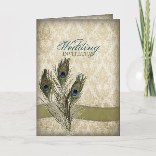 Vintage Pfauenhochzeit Einladung (Vorderseite)