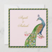 Vintage Pfauenhochzeit Einladung (Vorderseite)