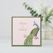 Vintage Pfauenhochzeit Einladung (Stehend Vorderseite)