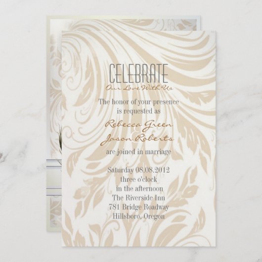 Vintage Pfauenhochzeit Einladung (Vorne/Hinten)