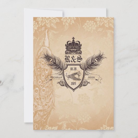 Vintage Pfauenhochzeit Einladung 1.0 (Vorderseite)