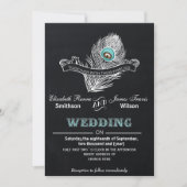 Vintage Pfauenhochzeit in Chalkboard Einladung (Vorderseite)