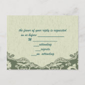 Vintage Pfauenhochzeit RSVP Einladungspostkarte (Rückseite)