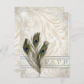Vintage Pfauenhochzeit RSVP Einladungspostkarte (Vorne/Hinten)