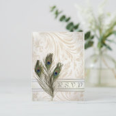 Vintage Pfauenhochzeit RSVP Einladungspostkarte (Stehend Vorderseite)