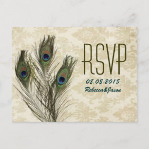 Vintage Pfauenhochzeit RSVP Einladungspostkarte