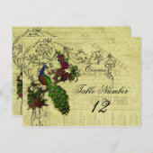 Vintage Pfauenhochzeit Tischnummer Postkarte (Vorne/Hinten)