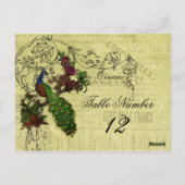 Vintage Pfauenhochzeit Tischnummer Postkarte (Rückseite)