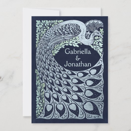 Vintage Pfauenhochzeiten Einladung (Vorderseite)