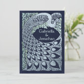 Vintage Pfauenhochzeiten Einladung (Stehend Vorderseite)