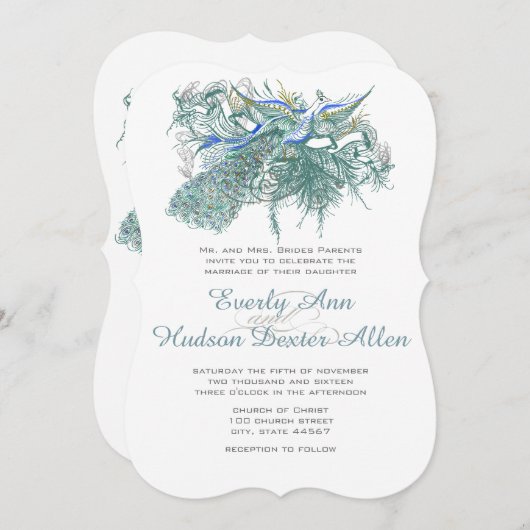 Vintage Pfauenhochzeiten Einladung (Vorne/Hinten)