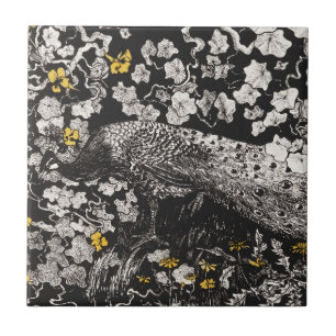 Vintage PfauenIllustration von Theo van Hoytema Fliese