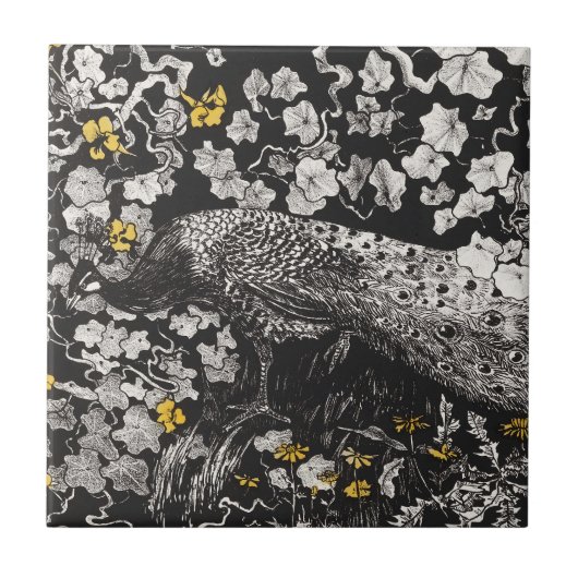 Vintage PfauenIllustration von Theo van Hoytema Fliese (Vorderseite)