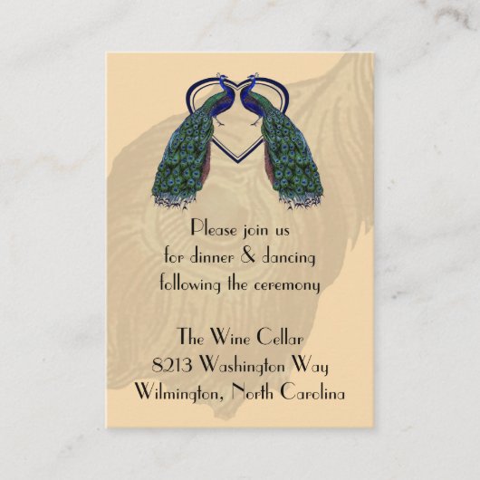 Vintage Pfauenkarten-Empfang-Einsteckkarten Begleitkarte (Vorderseite)