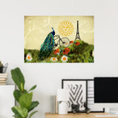 Vintage Pfauenkunst mit Eiffelturm Poster (Heimbüro)