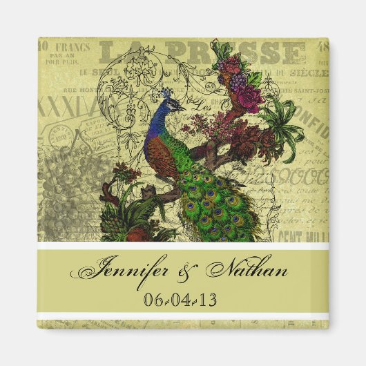 Vintage Pfauennamen und Datumsanzeige Magnet (Vorne)
