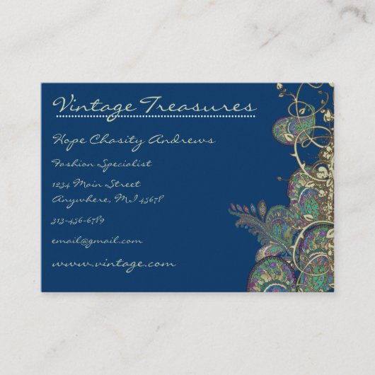 Vintage Pfauenpflaster Swirl-Design Visitenkarte (Vorderseite)