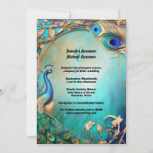 Vintage Pfauenvogelfedern verzierten Jugendstil Einladung (Vorderseite)