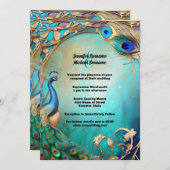 Vintage Pfauenvogelfedern verzierten Jugendstil Einladung (Vorne/Hinten)