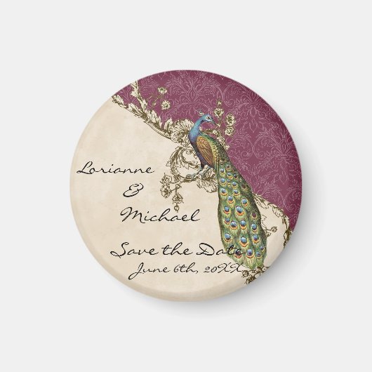 Vintage Pfaus und Etchings Save the Date Magnet (Vorne)