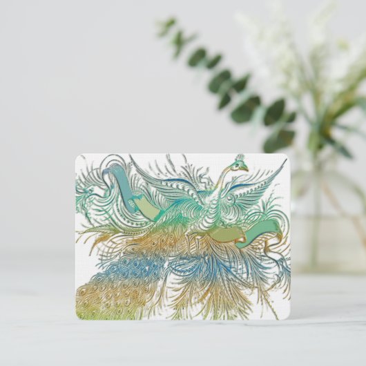 Vintage Pfauvögel-Hochzeitskarte RSVP Karte (Stehend Vorderseite)