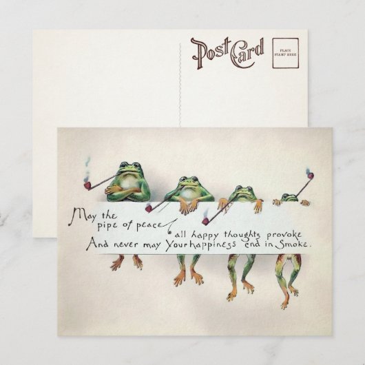Vintage-Pfeife rauchende Frösche Postkarte (Vorne/Hinten)