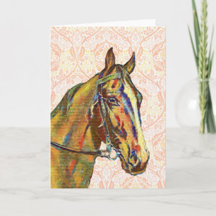 Vintage-Pferd auf floralem Muster-Kunstnotizkarte Karte